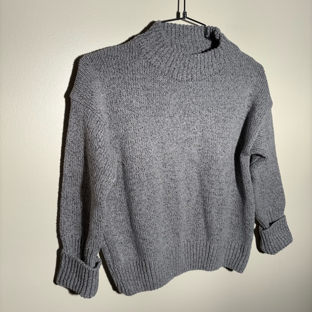 Gray Thick Knit Mock Neck Sweater